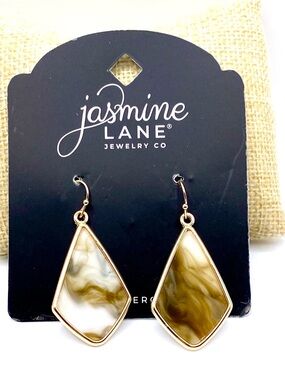 Jasmine Lane Gold Marbled Fall Vibes Geometric Teardrop Shield Drop Earrings NWT